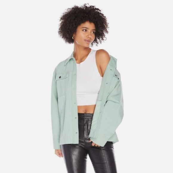 NWT Steele Women’s Oversized Green Jean Jacket size Small. - Picture 2 of 10